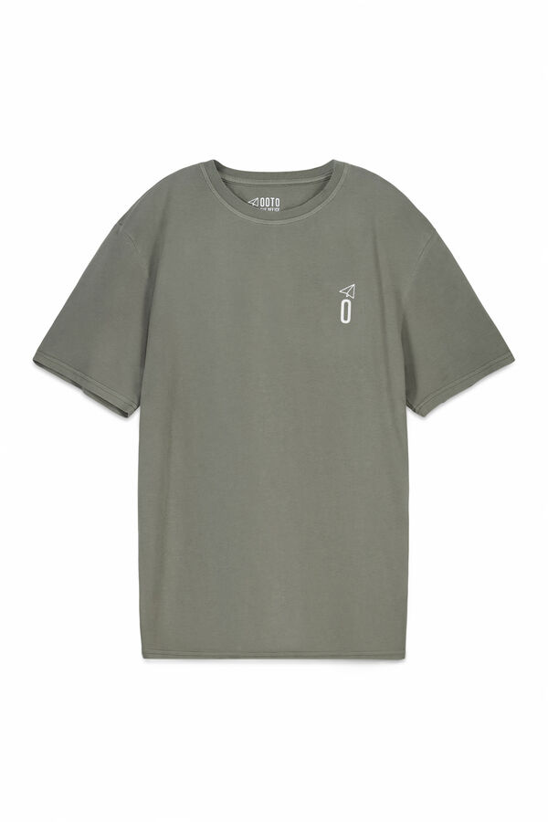 OOTO Camiseta b&aacute;sica lavada con estampado Kaki