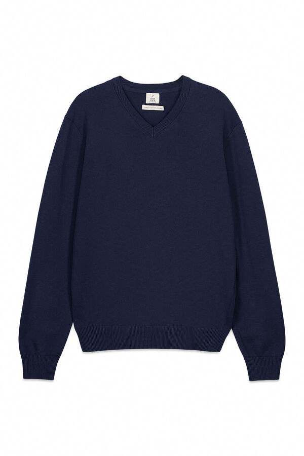 OOTO Jersey algod&oacute;n b&aacute;sico cuello pico Azul marino