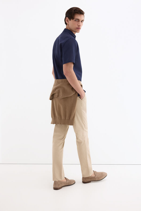 Pedro del Hierro Camisa lisa lino algod&oacute;n Azul