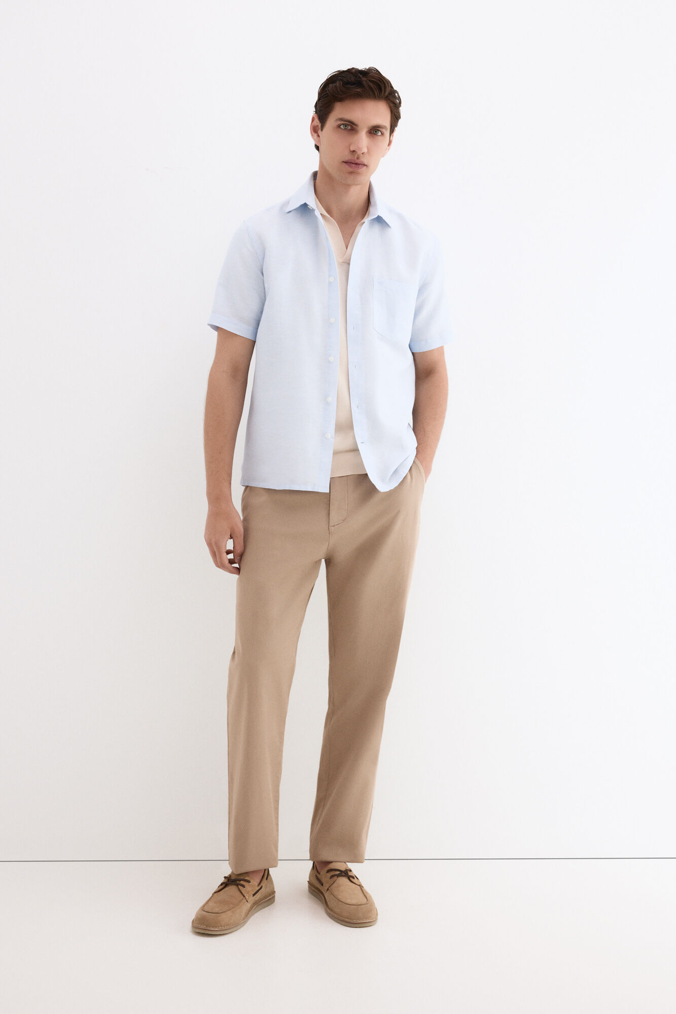 Pedro del Hierro Camisa lisa lino algod&oacute;n
