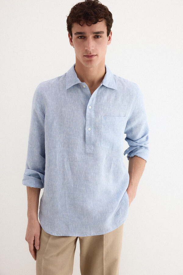 Pedro del Hierro Polera lino lisa Azul