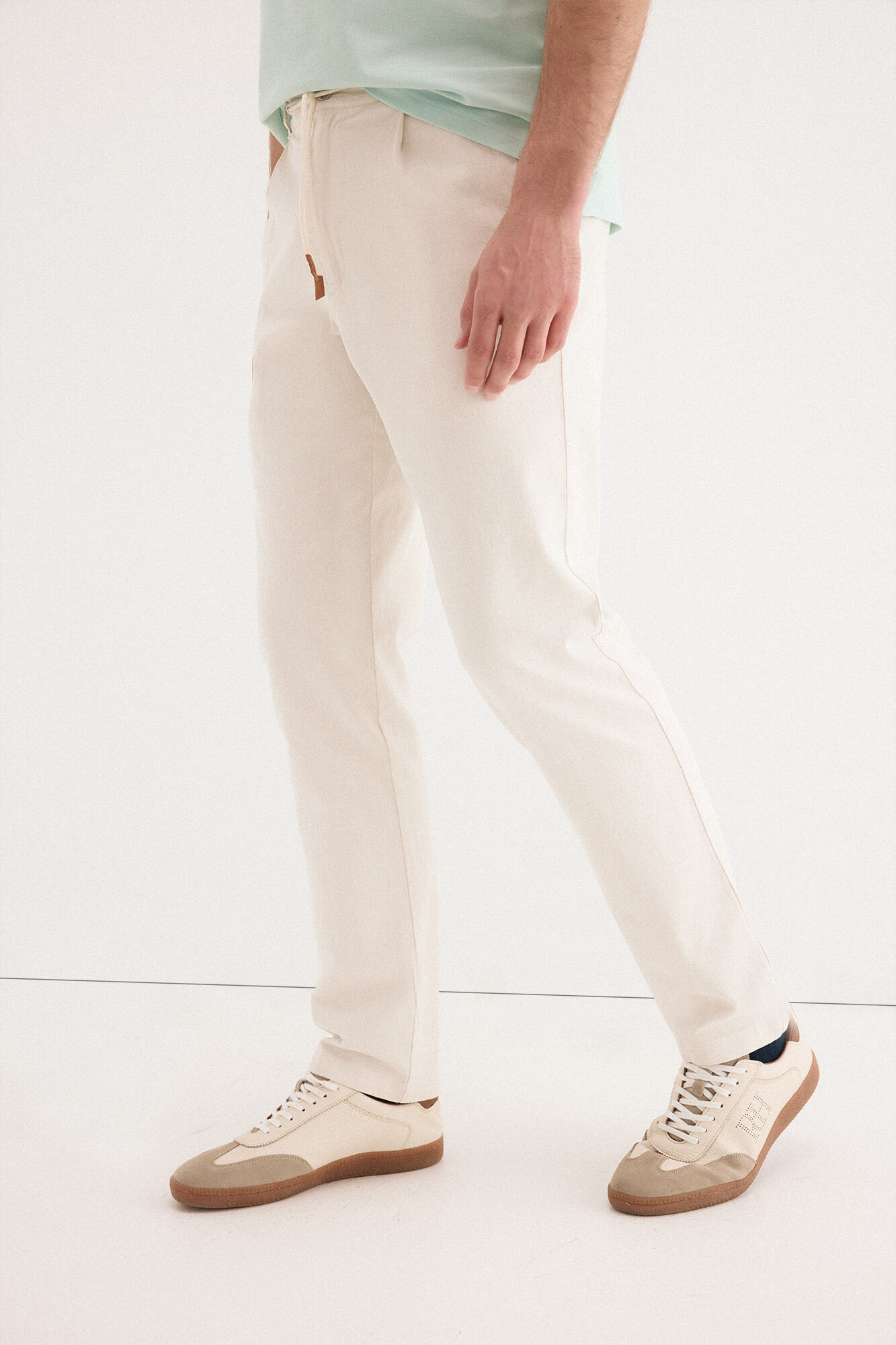 Pedro del Hierro Pantal&oacute;n chino algod&oacute;n-lino cordones