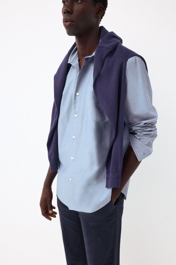 Pedro del Hierro Camisa lisa popel&iacute;n relax fit Azul