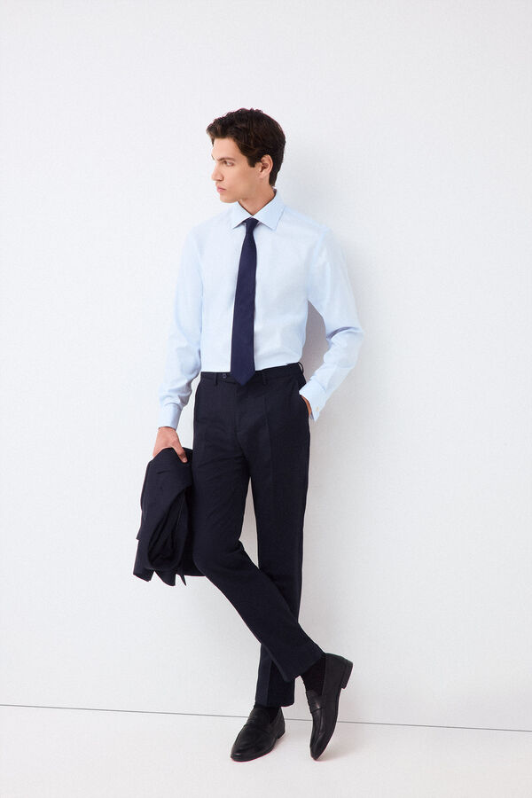 Pedro del Hierro Camisa vestir lisa non iron + antimanchas pu&ntilde;o gemelo Azul