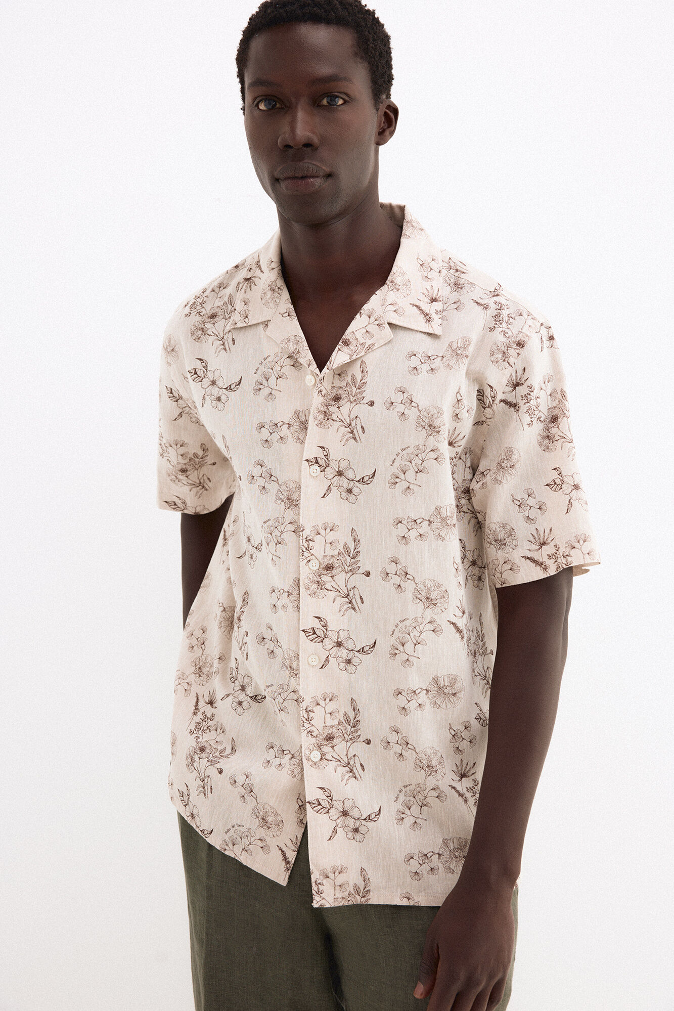 Pedro del Hierro Camisa estampada manga corta lino algod&oacute;n