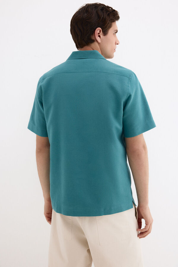 Pedro del Hierro Camisa de lino algod&oacute;n manga corta Turquesa