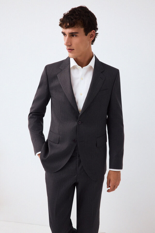 Pedro del Hierro Americana traje coordinado slim l&iacute;nea alta espiga Gris