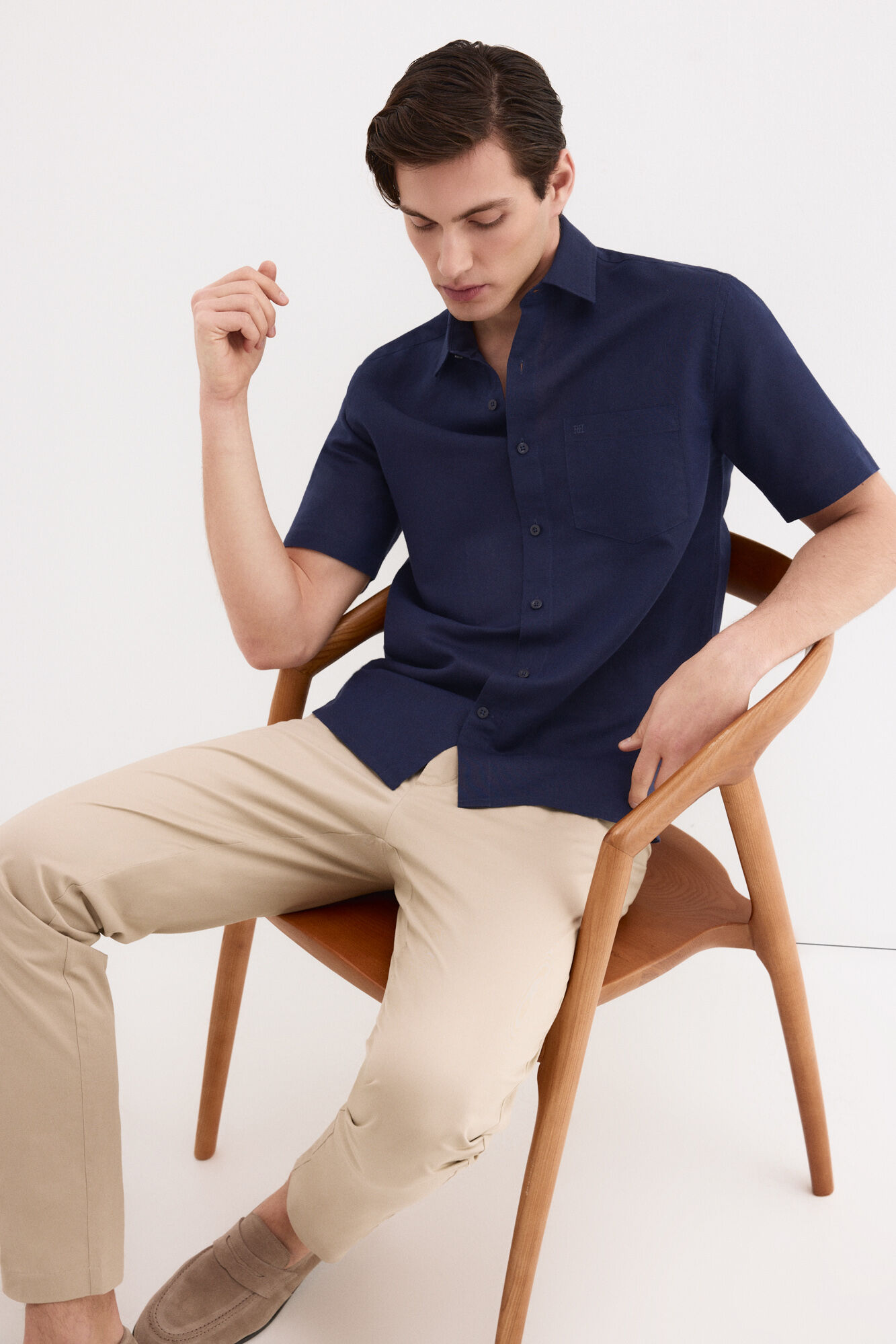 Pedro del Hierro Camisa lisa lino algod&oacute;n