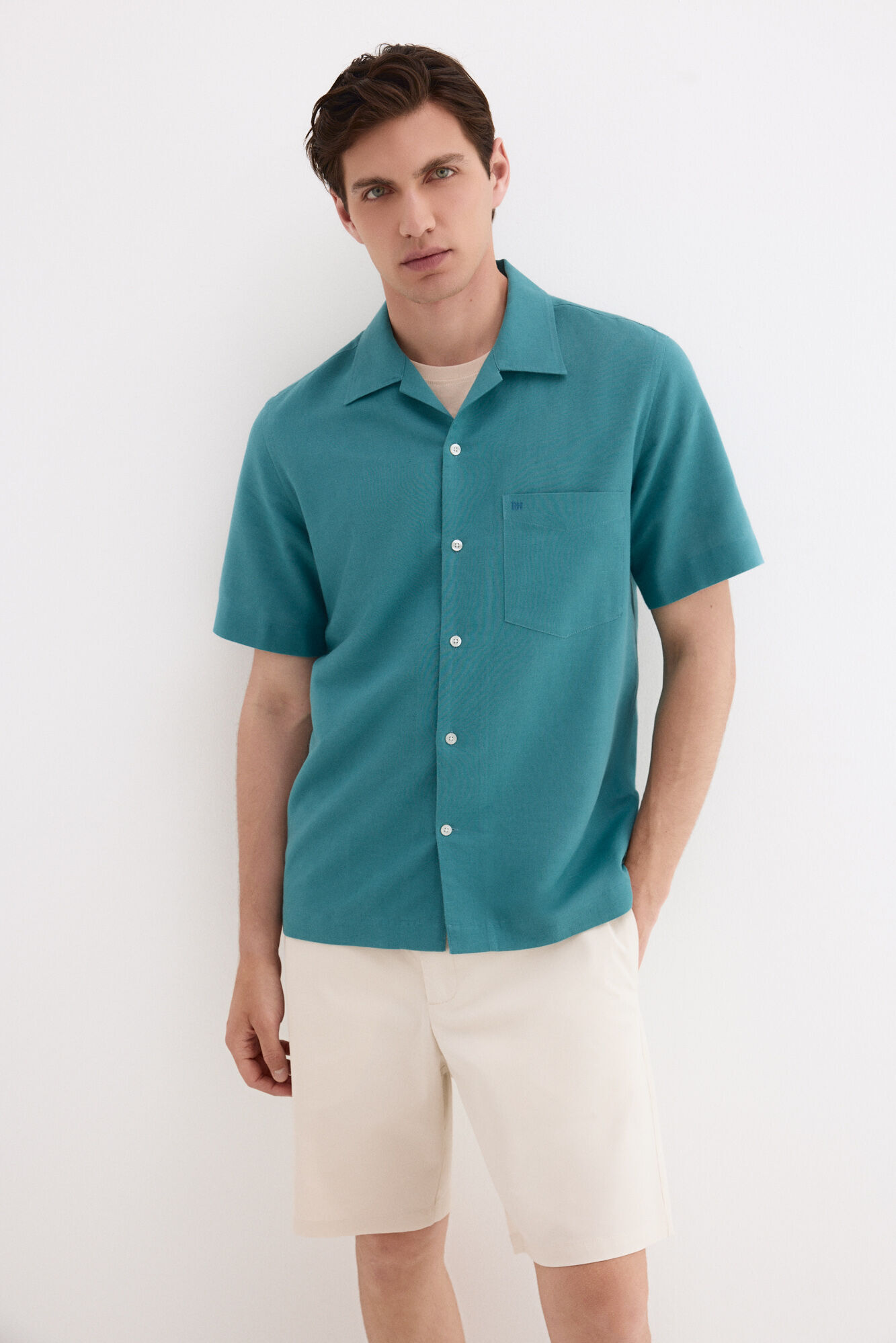 Pedro del Hierro Camisa de lino algod&oacute;n manga corta
