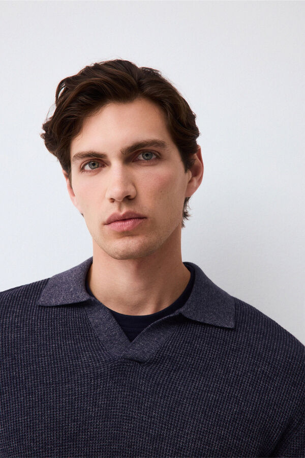 Pedro del Hierro Jersey punto cuello polo algod&oacute;n estructura Azul