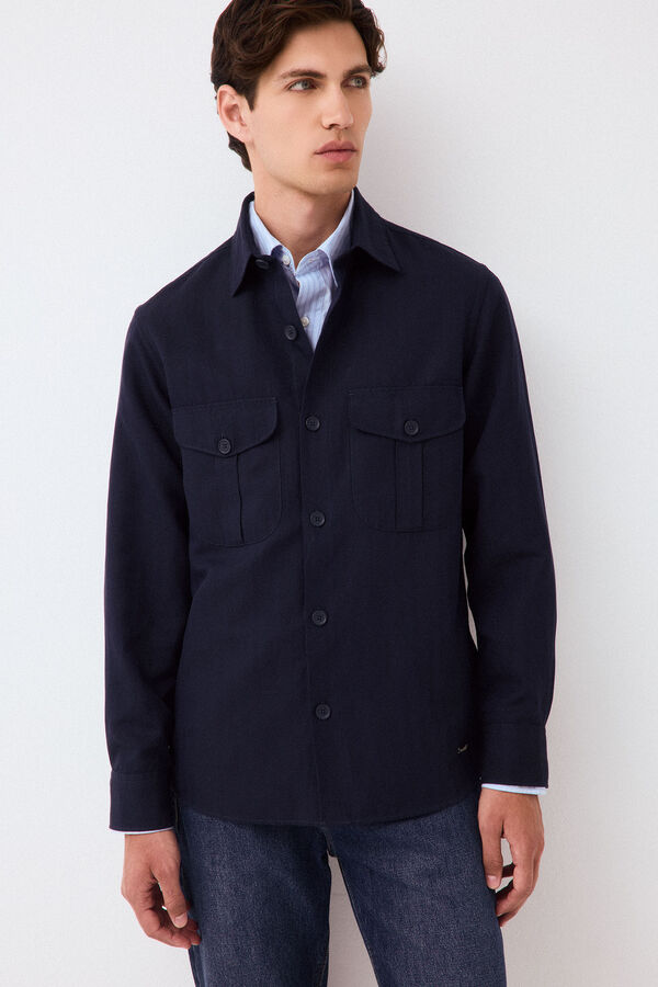 Pedro del Hierro Sobrecamisa lisa tencel lino Azul