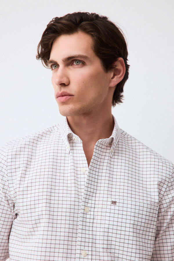 Pedro del Hierro Camisa cuadros Marr&oacute;n