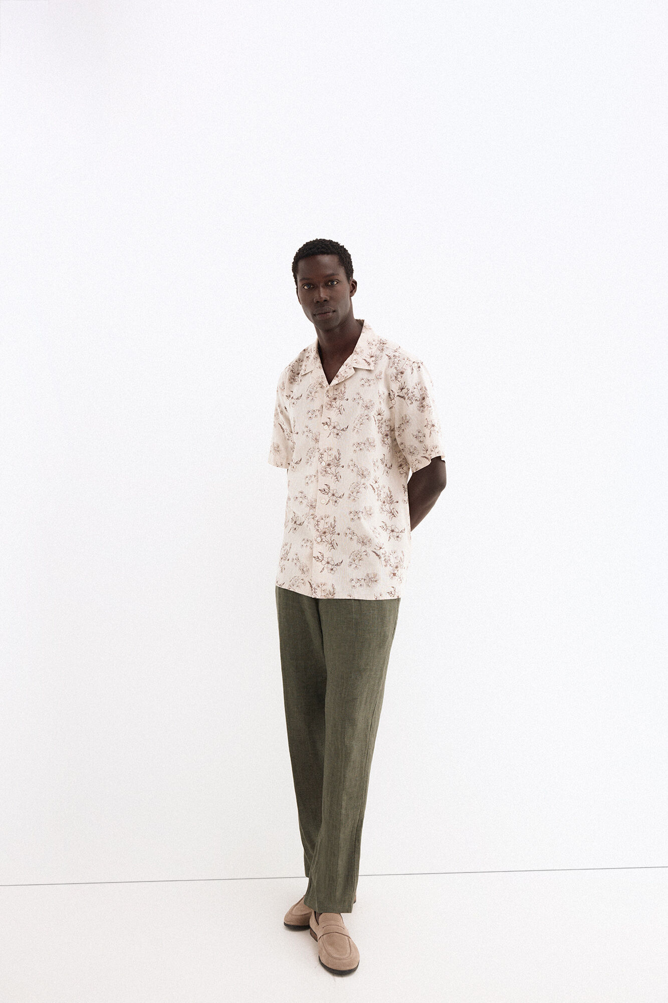 Pedro del Hierro Camisa estampada manga corta lino algod&oacute;n