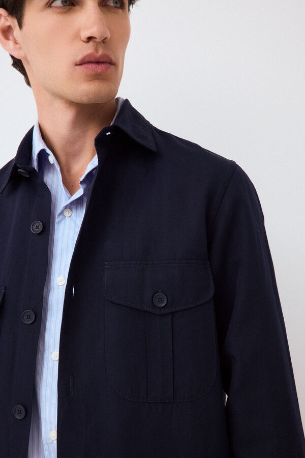 Pedro del Hierro Sobrecamisa lisa tencel lino Azul