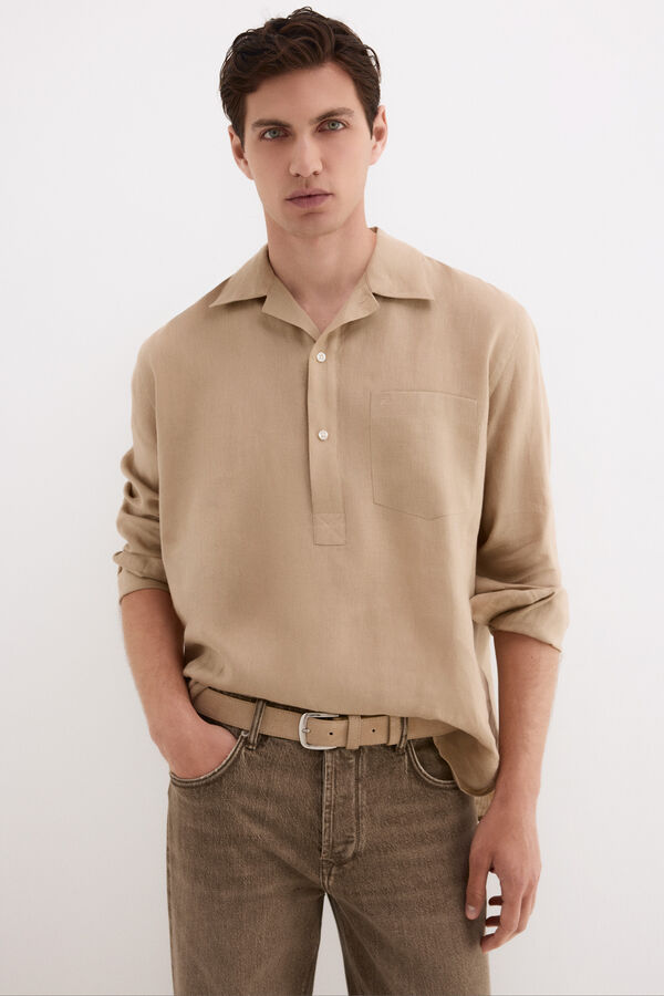 Pedro del Hierro Polera lino lisa Beige