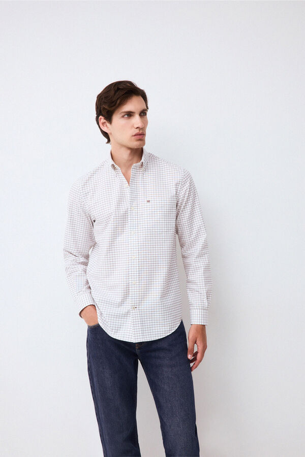 Pedro del Hierro Camisa cuadros Marr&oacute;n