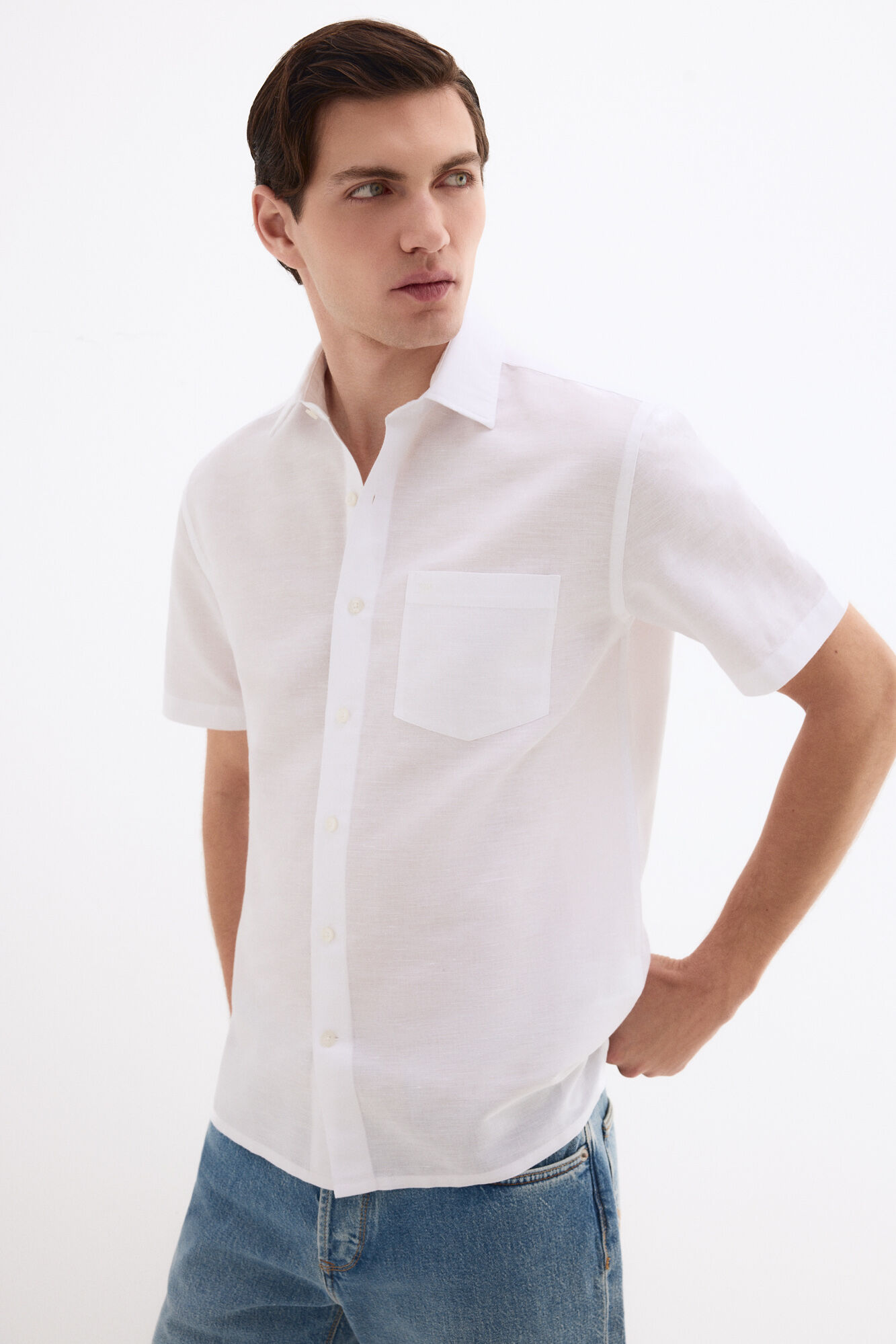 Pedro del Hierro Camisa lisa lino algod&oacute;n