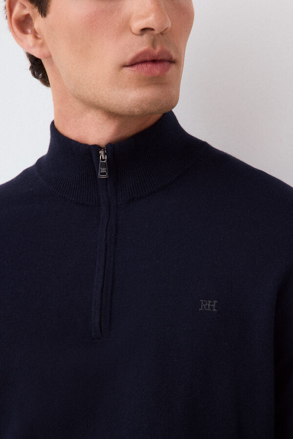 Pedro del Hierro Jersey punto premium algod&oacute;n seda cashmere Azul