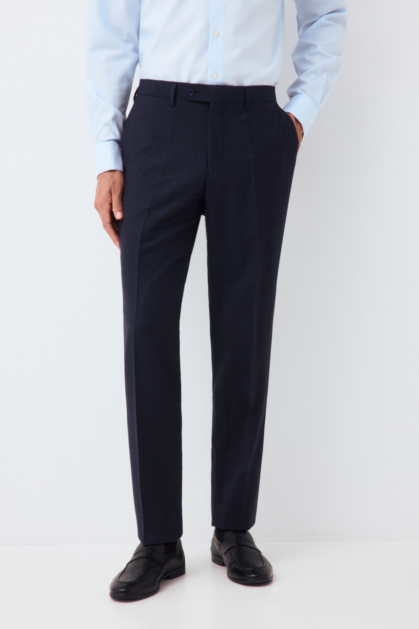 Pedro del Hierro Pantal&oacute;n traje coordinado slim cuadro azul