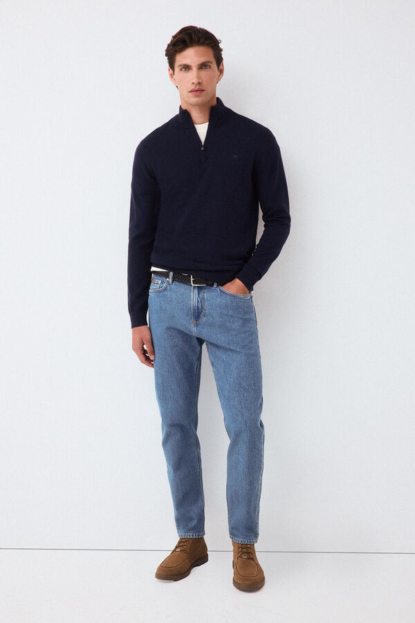 Pedro del Hierro Jersey punto premium algod&oacute;n seda cashmere Azul