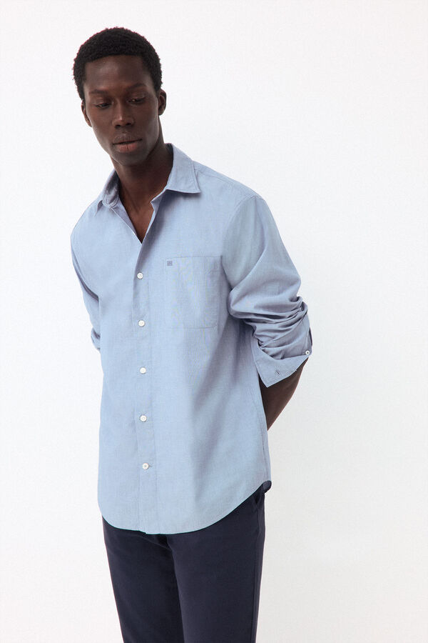 Pedro del Hierro Camisa lisa popel&iacute;n relax fit Azul