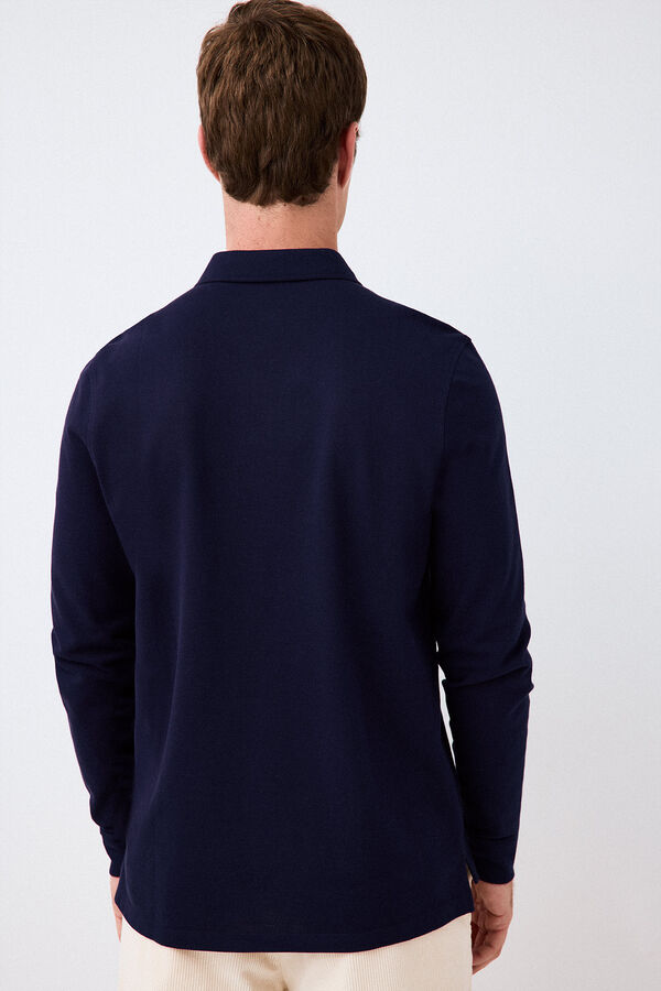 Pedro del Hierro Polo b&aacute;sico piqu&eacute; manga larga Azul