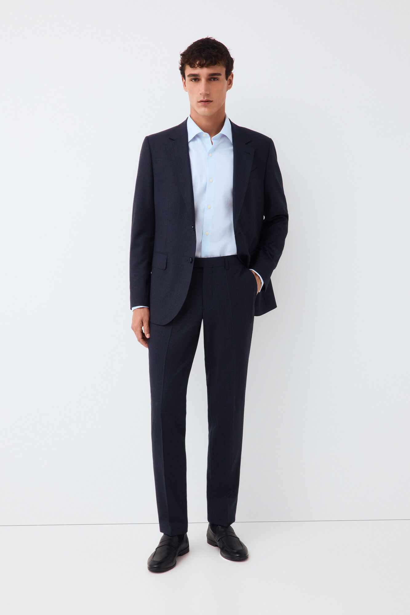 Pedro del Hierro Pantal&oacute;n traje coordinado slim cuadro azul