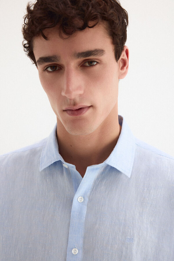 Pedro del Hierro Camisa lino lisa Azul