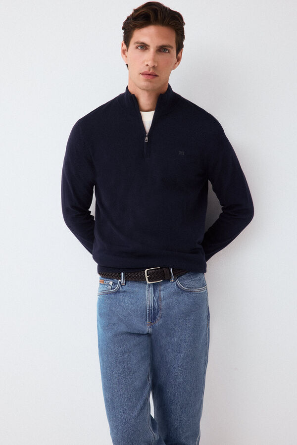 Pedro del Hierro Jersey punto premium algod&oacute;n seda cashmere Azul