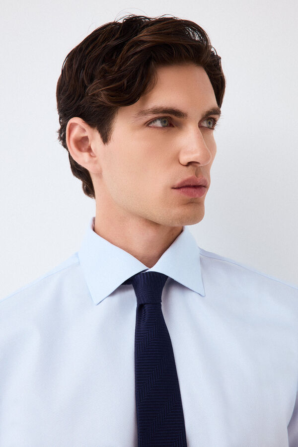 Pedro del Hierro Camisa vestir lisa non iron + antimanchas pu&ntilde;o gemelo Azul