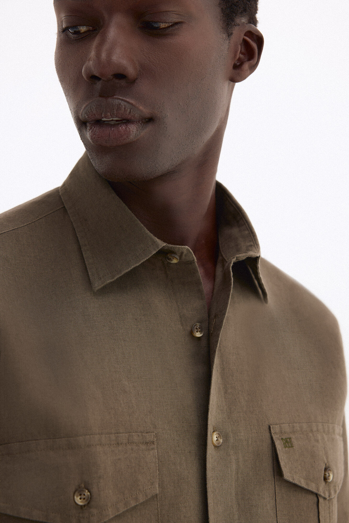 Pedro del Hierro Camisa lino manga corta bolsillos
