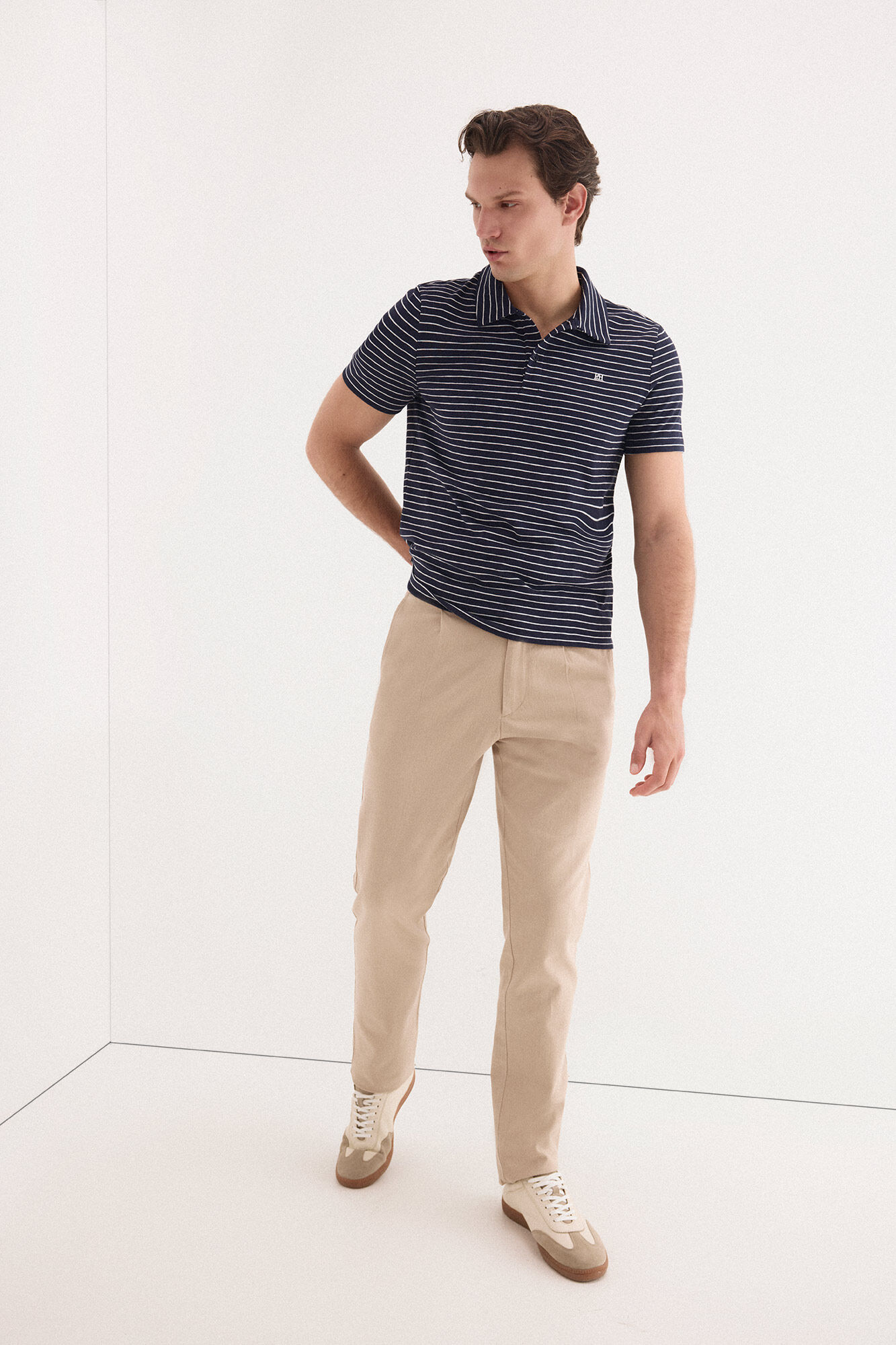 Pedro del Hierro Pantal&oacute;n chino algod&oacute;n-lino cordones