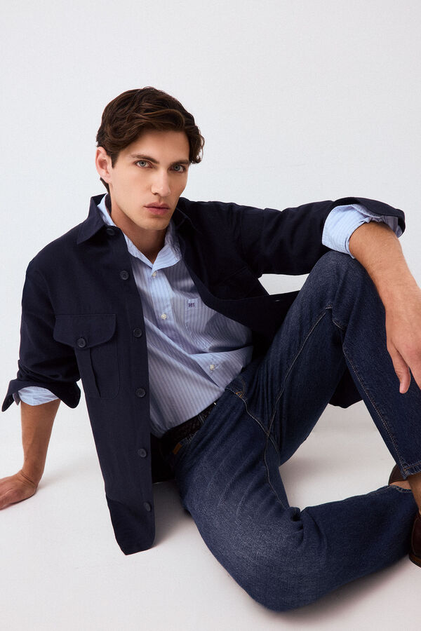 Pedro del Hierro Sobrecamisa lisa tencel lino Azul