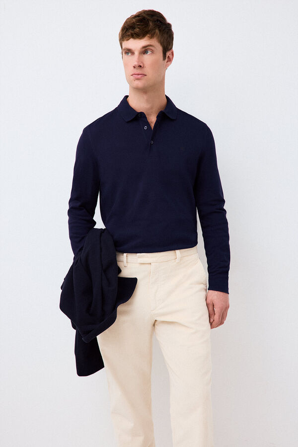Pedro del Hierro Polo b&aacute;sico piqu&eacute; manga larga Azul