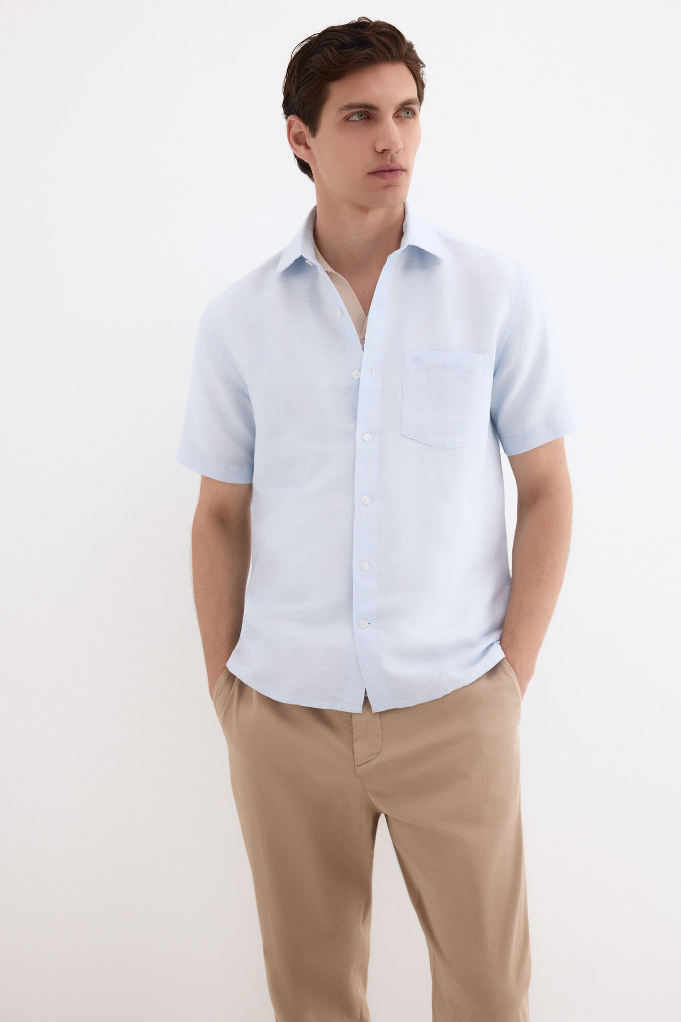 Pedro del Hierro Camisa lisa lino algod&oacute;n