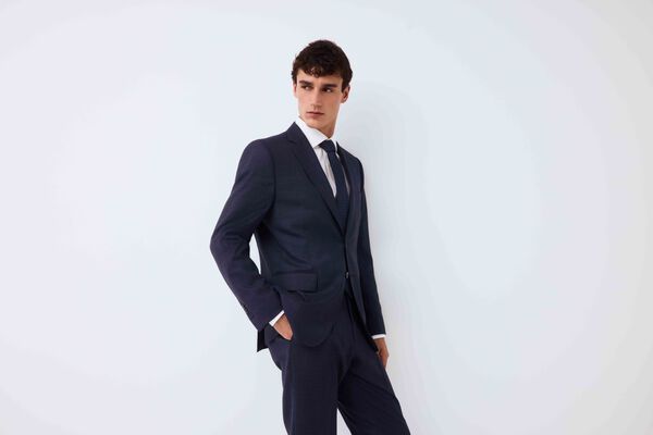 Pedro del Hierro Pantal&oacute;n traje coordinado tailored estructura azul Azul