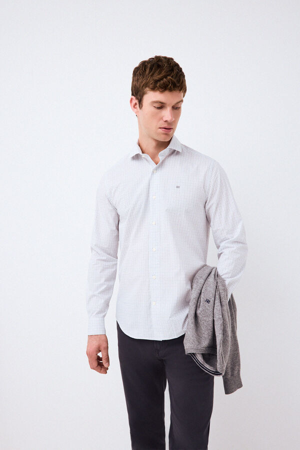 Pedro del Hierro Camisa vestir cuadros non iron + antimanchas slim fit Gris