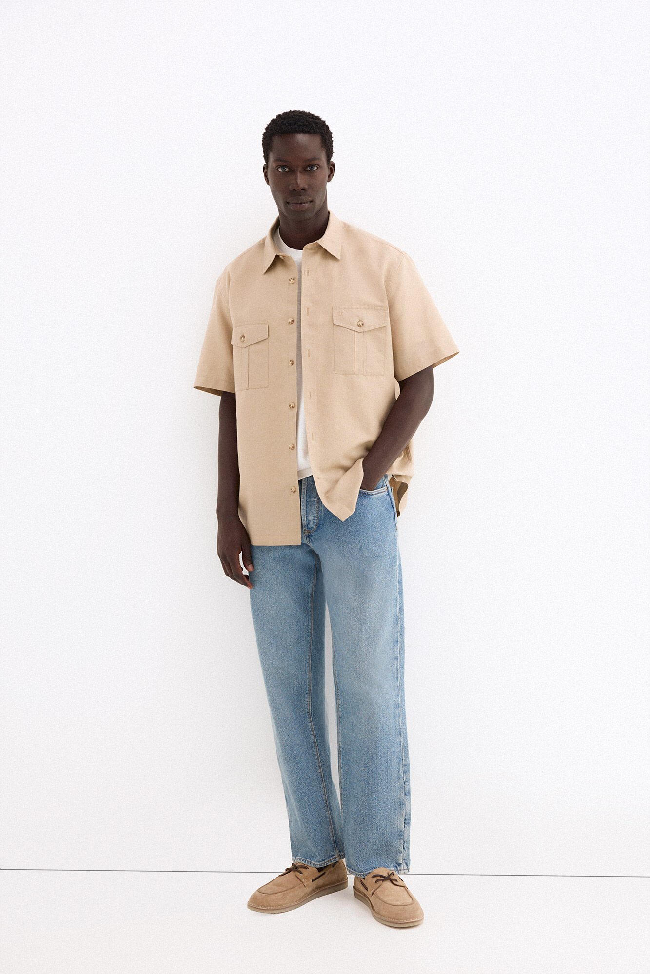 Pedro del Hierro Camisa lino manga corta bolsillos