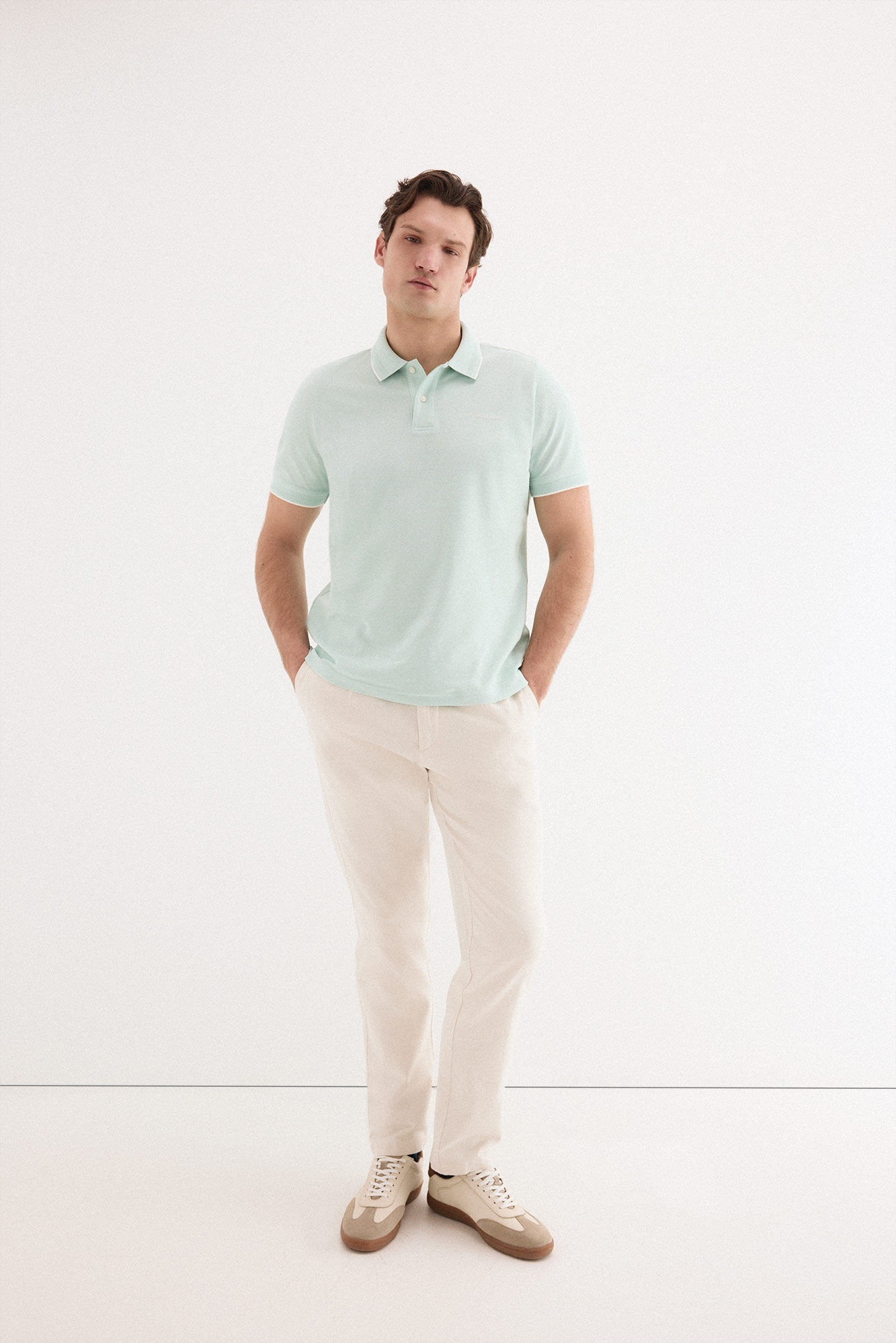 Pedro del Hierro Pantal&oacute;n chino algod&oacute;n-lino cordones