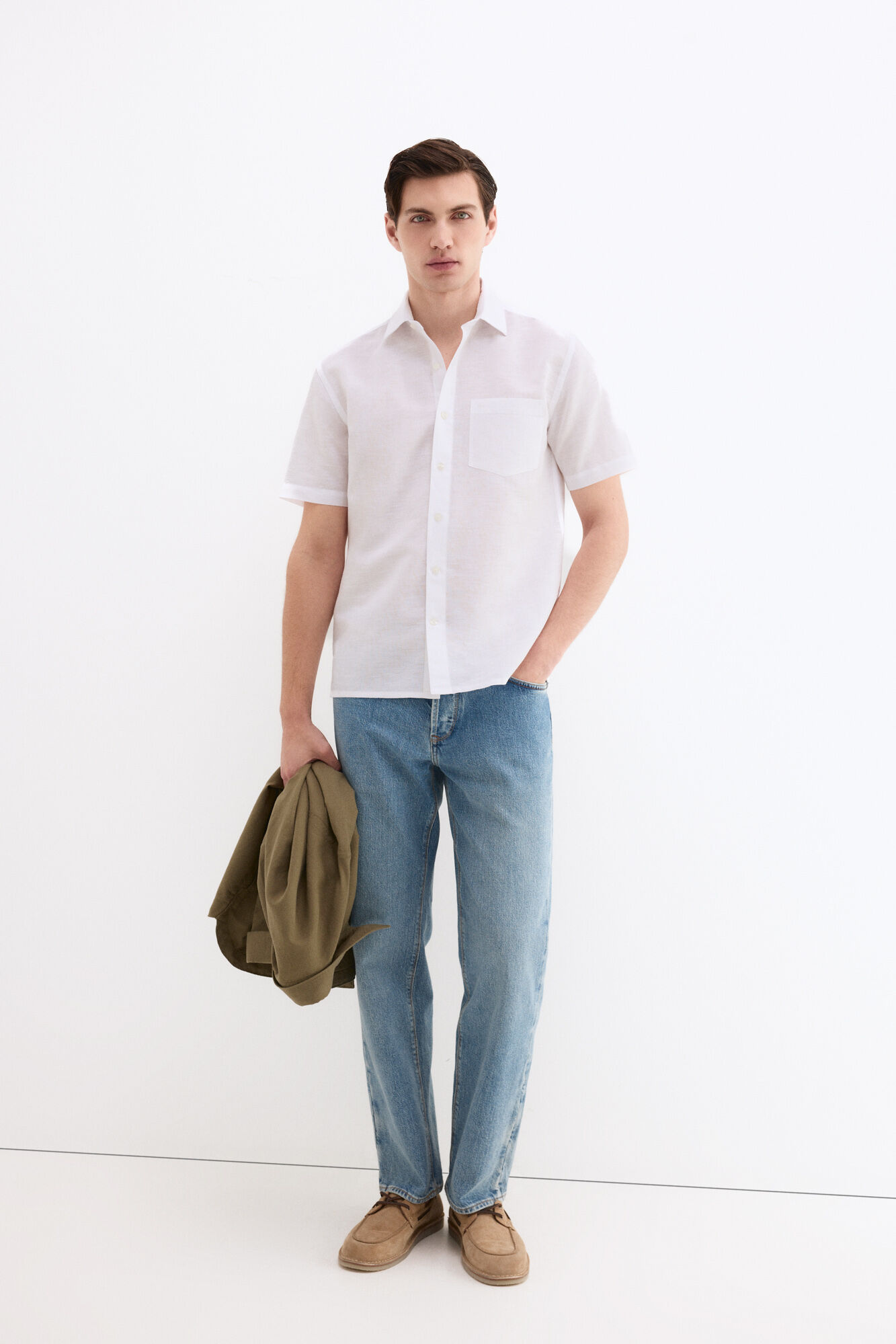Pedro del Hierro Camisa lisa lino algod&oacute;n