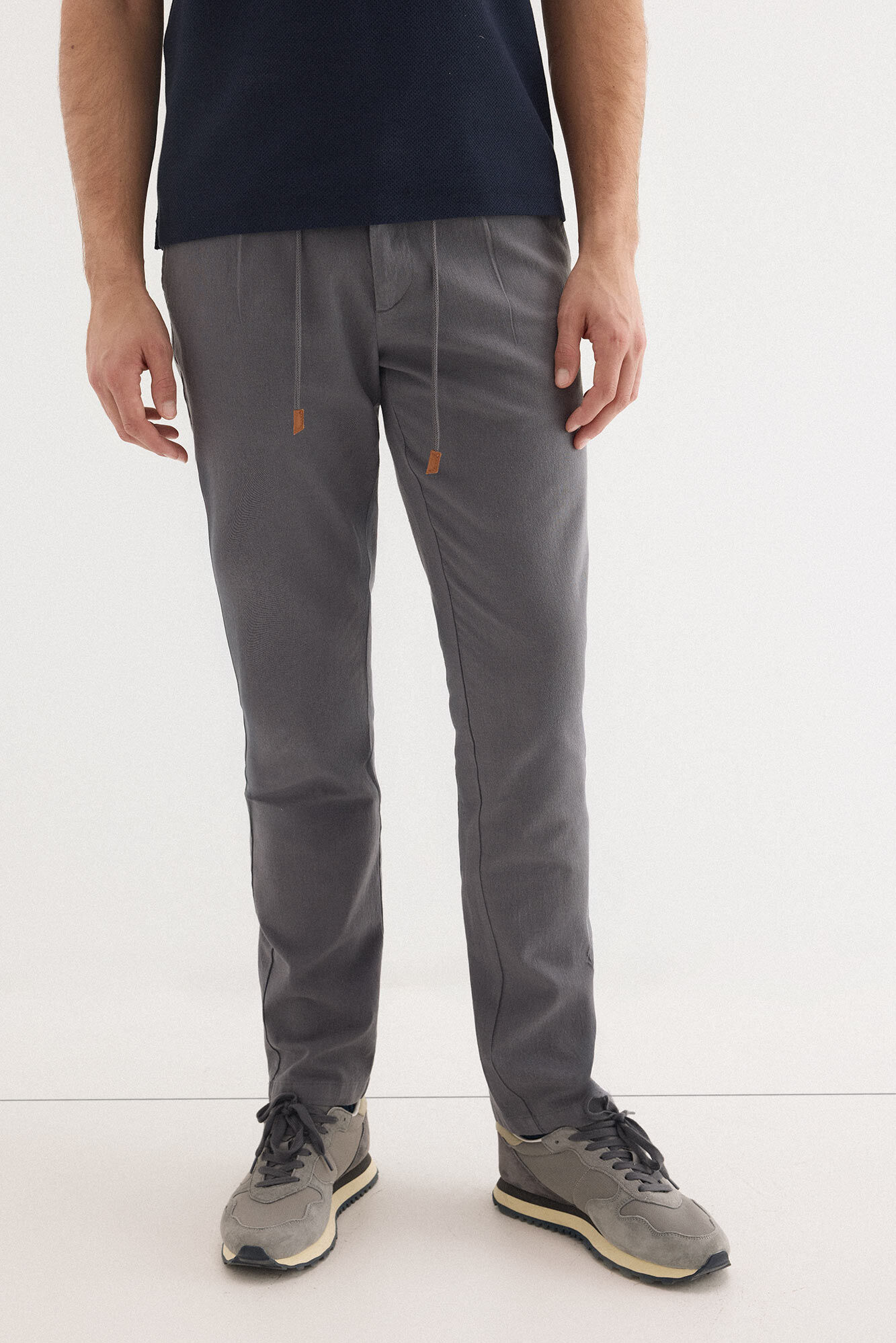Pedro del Hierro Pantal&oacute;n chino algod&oacute;n-lino cordones