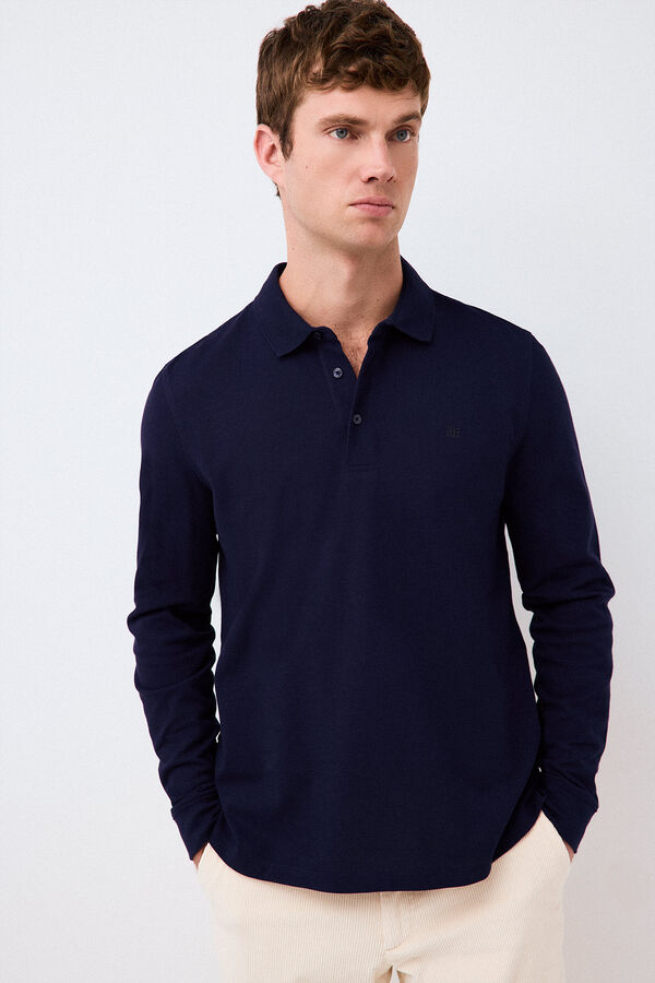 Pedro del Hierro Polo b&aacute;sico piqu&eacute; manga larga Azul