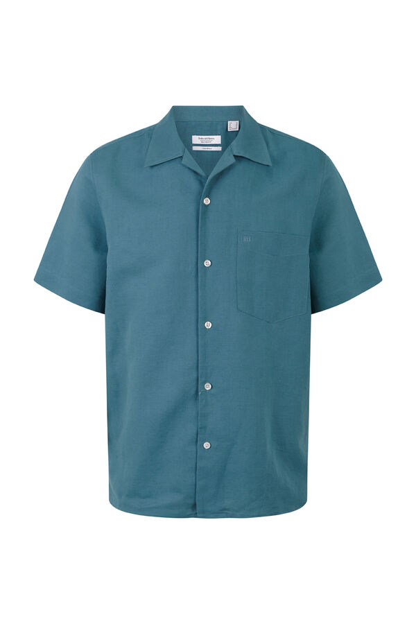 Pedro del Hierro Camisa de lino algod&oacute;n manga corta Turquesa