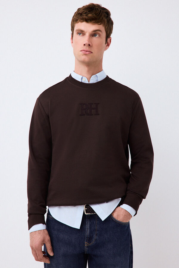 Pedro del Hierro Sudadera logo cuello caja Marr&oacute;n