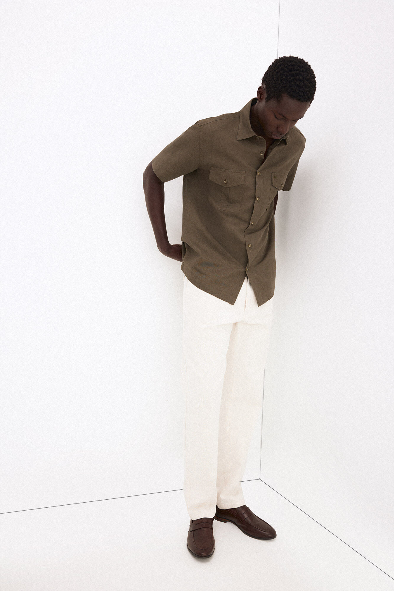 Pedro del Hierro Camisa lino manga corta bolsillos