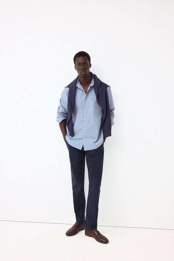 Pedro del Hierro Camisa lisa popel&iacute;n relax fit Azul