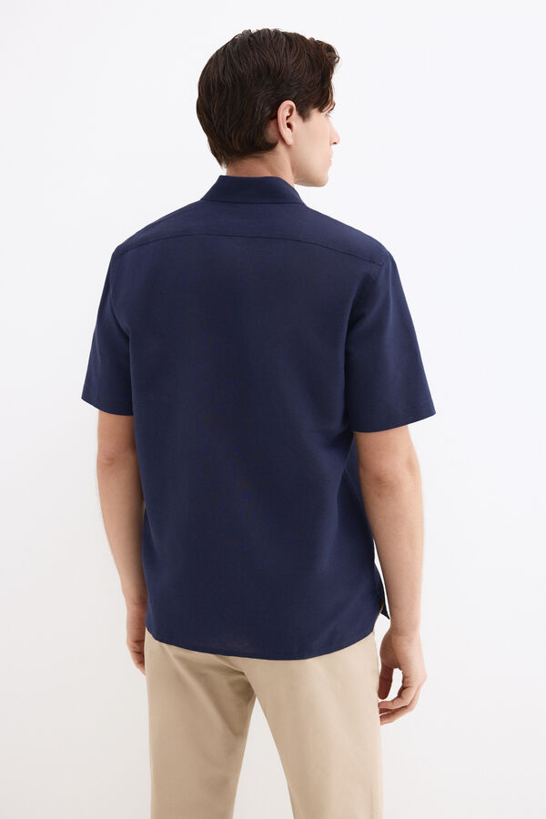 Pedro del Hierro Camisa lisa lino algod&oacute;n Azul