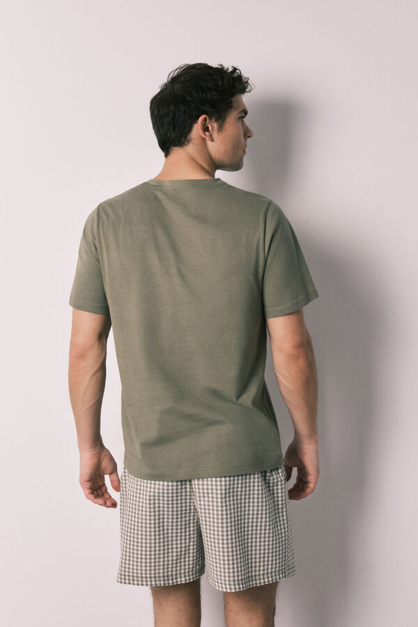 Women'secret Pijama corto hombre algod&oacute;n cuadros kaki