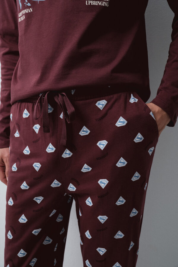 Women'secret Pijama largo algod&oacute;n Superman granate burdeos
