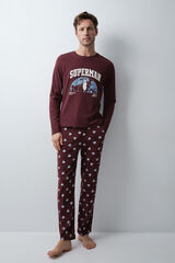 Women'secret Pijama largo algod&oacute;n Superman granate burdeos